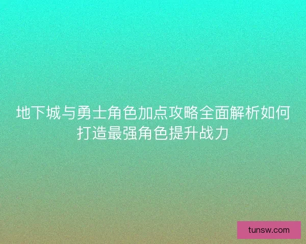 地下城与勇士角色加点攻略全面解析如何打造最强角色提升战力